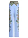Etro Palazzo Silk Trousers With Floral And Geometric Print In Blue