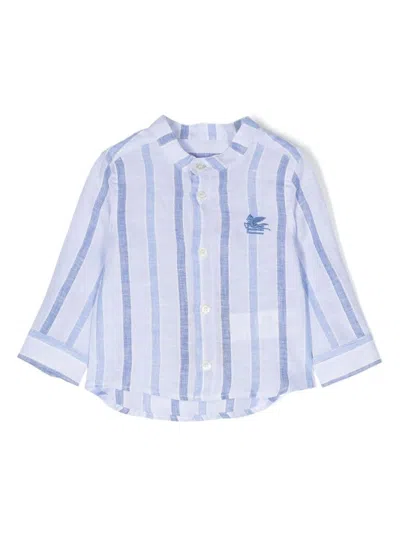Etro Babies' Light Blue Striped Linen Shirt With Logo
