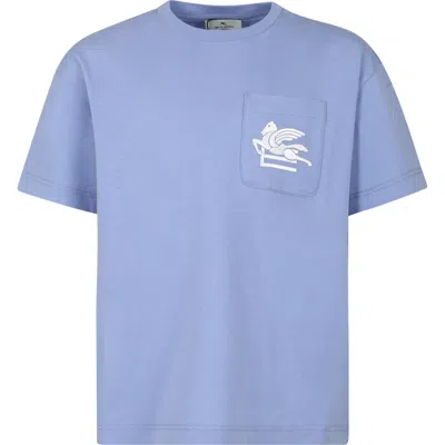 Etro Kids' Pegaso-embroidered Cotton T-shirt In Light Blue