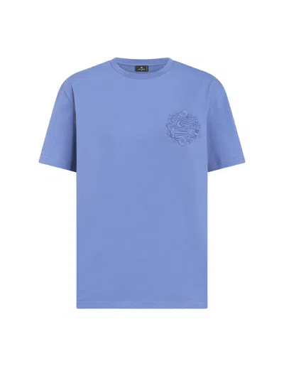 Etro Light Blue T-shirt With Tone-on-tone Embroidery
