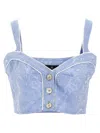 Etro Paisley Print Button Detail Cropped Top In Blue