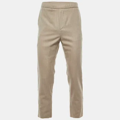 Pre-owned Etro Light Brown Fleece Wool Logo Band Detail Pants M