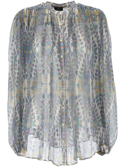 Etro Light Grey Sheer Puff Sleeve Shirt