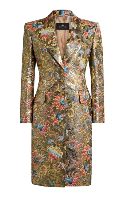 Etro Lightweight Brocade Coat In Green