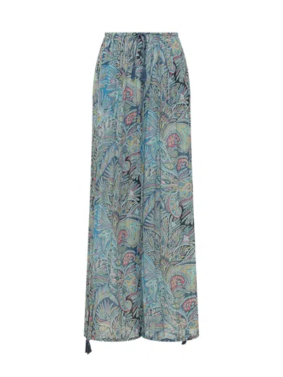 Etro Lightweight Paint Trousers With Drawstring And Flair In Multi