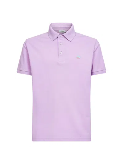 Etro Men Lilac Cotton Pique Polo Shirt With Pegaso Embroidery In Purple