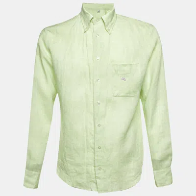 Pre-owned Etro Lime Green Linen Button Down Shirt M