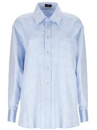 Etro Long Sleeve Shirt Paisley Chest Pocket In Blue