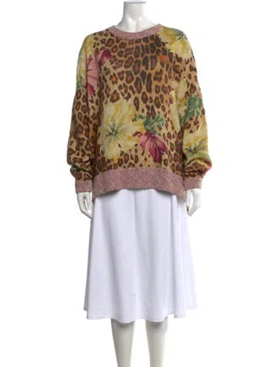 Pre-owned Etro Linen Animal Print Sweater In Orange