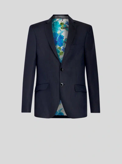 Etro Linen Blazer In Navy Blue