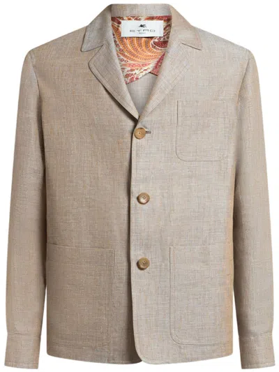 Etro Linen Blazer In Neutrals