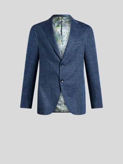 Etro Linen-blend Jersey Blazer In Light Blue