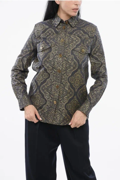 Etro Linen Blend Saharan Shirt With Paisley Pattern In Black