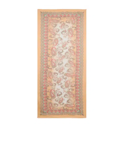 Etro Linen-blend Scarf With Floral Paisley Motif In Brown