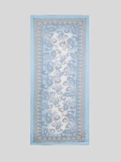ETRO , LINEN-BLEND SCARF WITH FLORAL PAISLEY MOTIF, MAN, LIGHT BLUE