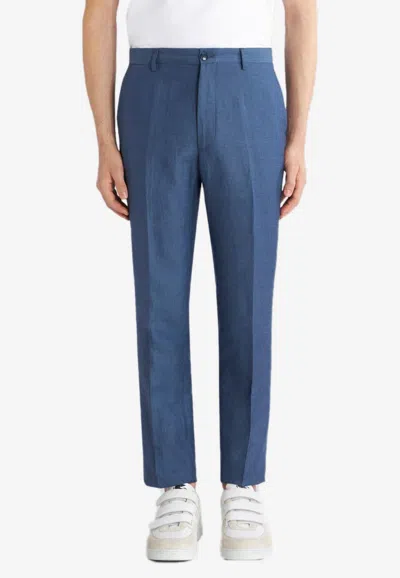 Etro Roma Single Pleat Wool Pants In Blue