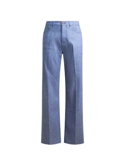 Etro Linen Cotton Iron Pleat Denim In Blue