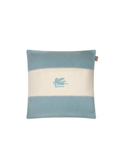 Etro Linen Cushion With Embroidered Pegaso In Multicolor