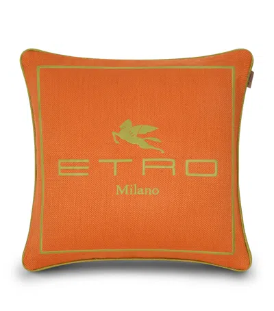 Etro Linen Embroidered Emila Cushion In Orange