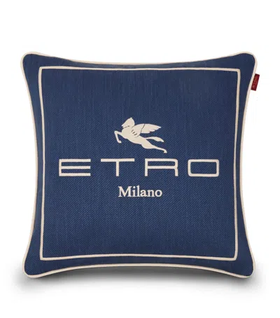 Etro Linen Embroidered Emilia Cushion In Blue