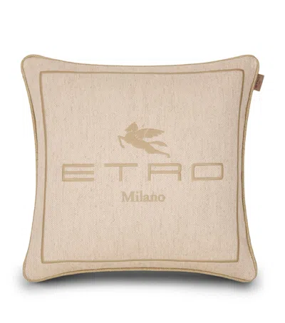Etro Linen Embroidered Emilia Cushion In Yellow