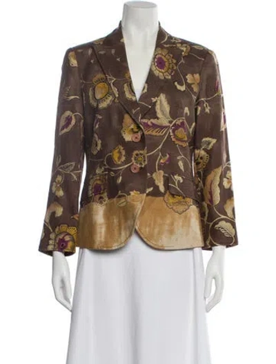 Pre-owned Etro Linen Floral Print Blazer In Brown