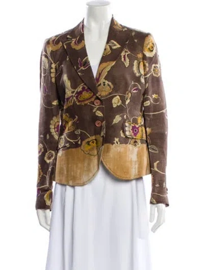 Pre-owned Etro Linen Floral Print Blazer In Brown