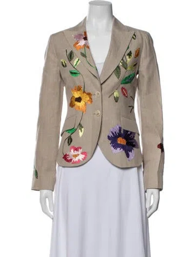 Pre-owned Etro Linen Floral Print Blazer In Neutrals