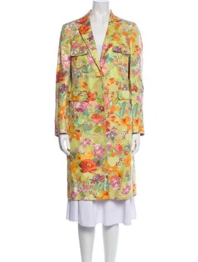 Pre-owned Etro Linen Floral Print Coat In Green