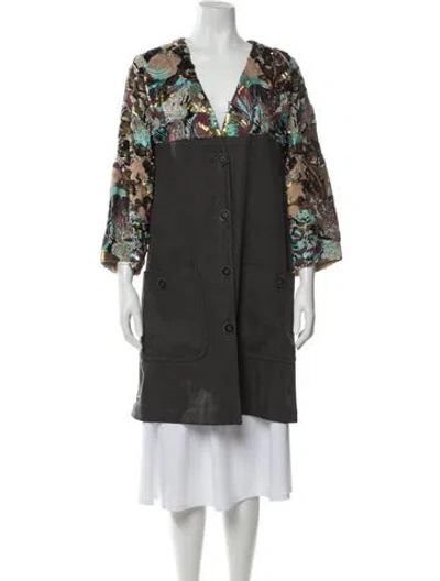 Pre-owned Etro Linen Floral Print Coat In Multicolor