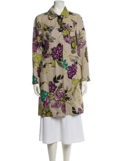 Pre-owned Etro Linen Floral Print Coat In Purple