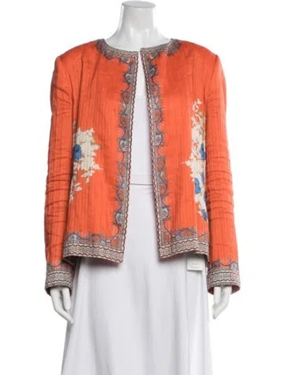 Pre-owned Etro Linen Floral Print Jacket In Orange