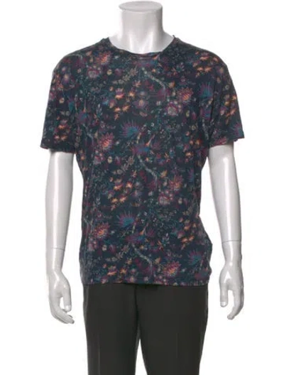 Pre-owned Etro Linen Floral Print Shirt In Blue