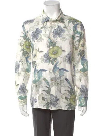 Pre-owned Etro Linen Floral Print Shirt W/ Tags In White