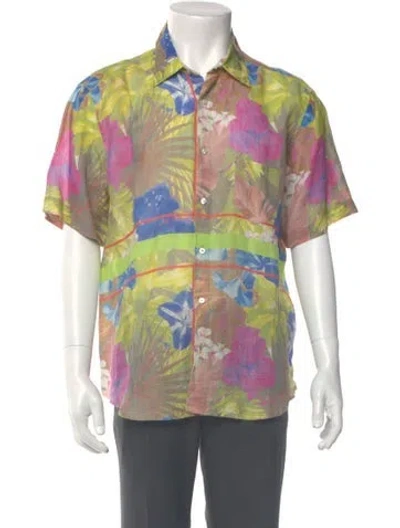 Pre-owned Etro Linen Floral Print Shirt In Yellow