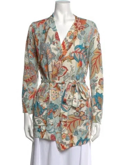 Pre-owned Etro Linen Floral Print Sweater In Blue/neutrals/red
