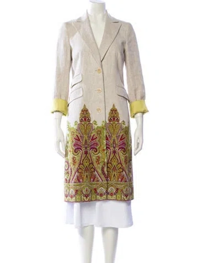 Pre-owned Etro Linen Floral Print Trench Coat In Neutral