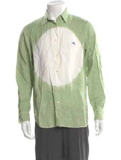 Pre-owned Etro Linen Graphic Print Dress Shirt In Green