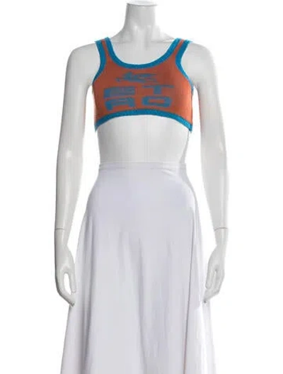 Pre-owned Etro Linen Graphic Print Sports Bra In White