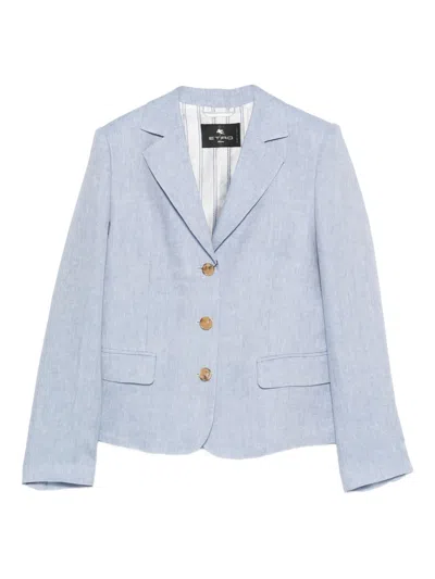 Etro Linen Jacket In Blue