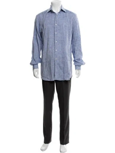 Pre-owned Etro Linen Long Sleeve Dress Shirt In Blue