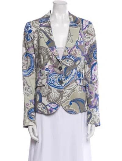 Pre-owned Etro Linen Paisley Print Blazer In Gray