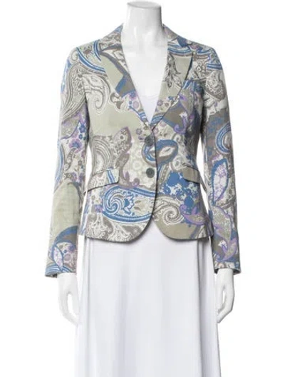 Pre-owned Etro Linen Paisley Print Blazer In Gray