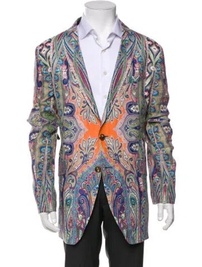 Pre-owned Etro Linen Paisley Print Blazer In Multi