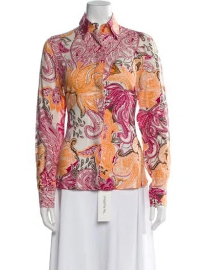 Pre-owned Etro Linen Paisley Print Blouse In White