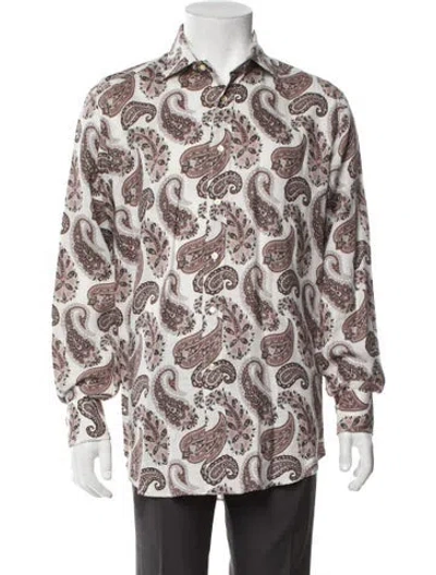 Pre-owned Etro Linen Paisley Print Dress Shirt In White