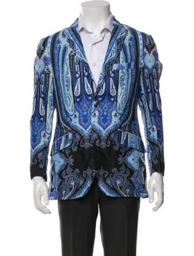 Pre-owned Etro Linen Paisley Print Jacket In Blue