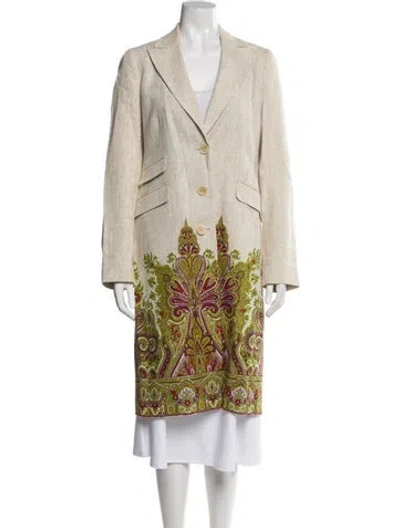 Pre-owned Etro Linen Paisley Print Peacoat In Multi