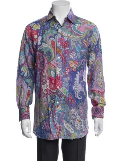 Pre-owned Etro Linen Paisley Print Shirt In Blue