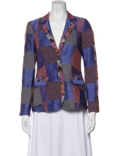 Pre-owned Etro Linen Plaid Print Blazer In Blue